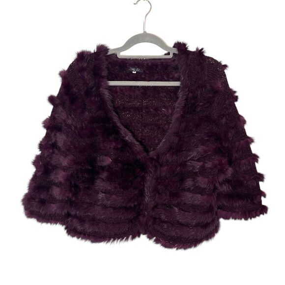 Lisa D Cardigan Women’s M Genuine Rabbit Fur Y2K POSH V Neck Purple Furry - Picture 1 of 6
